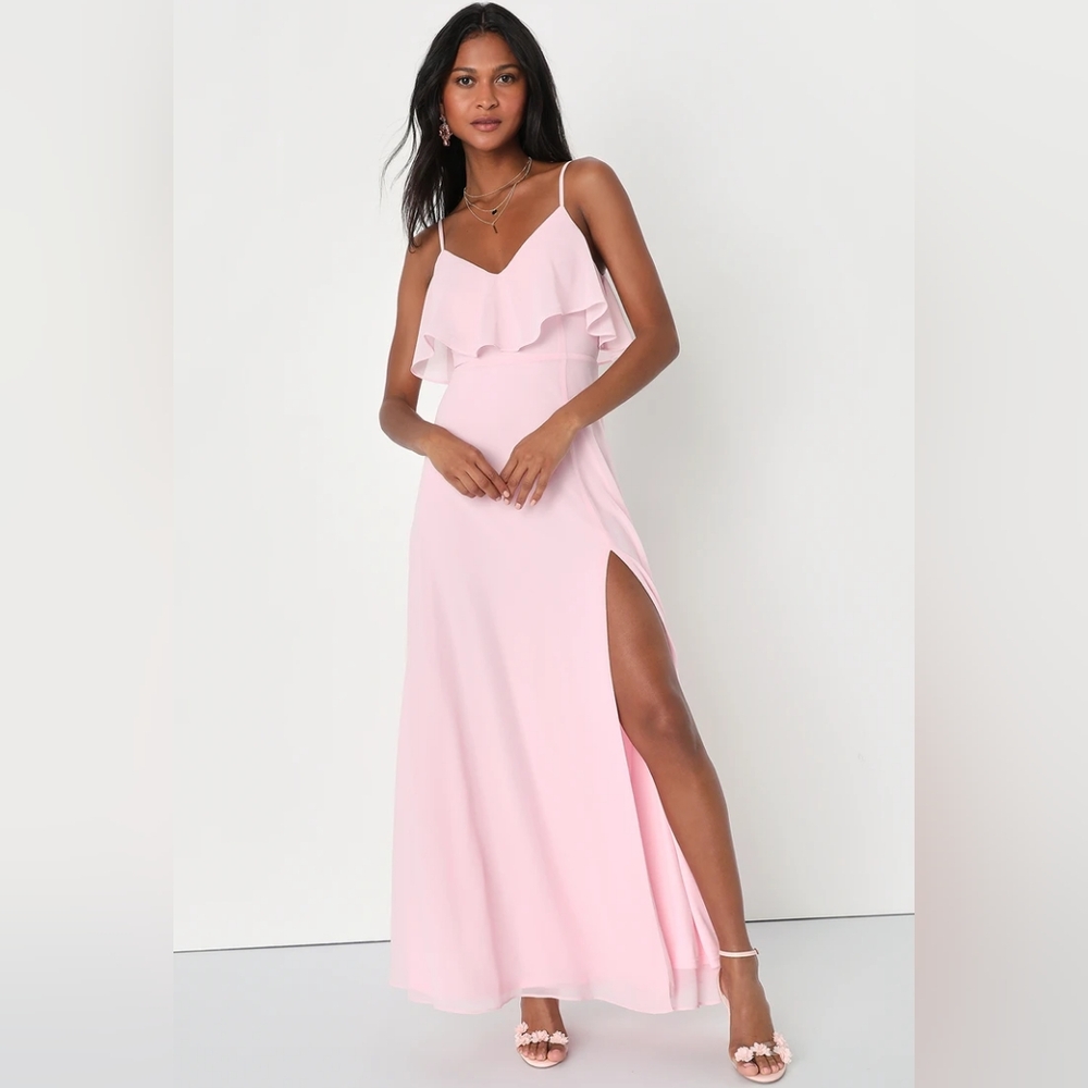 Lulus Devoted to Beauty Blush Pink Tiered Sleeveless Maxi Dress, size  1X